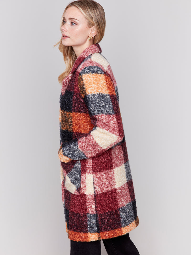 Charlie B Plaid Boucle Coat