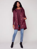 Charlie B Diamond Quilted Long Vest w/Hood