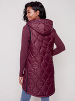 Charlie B Diamond Quilted Long Vest w/Hood