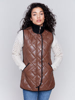 Charlie B Quilted Faux leather Long Vest