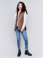 Charlie B Quilted Faux leather Long Vest