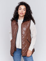 Charlie B Quilted Faux leather Long Vest