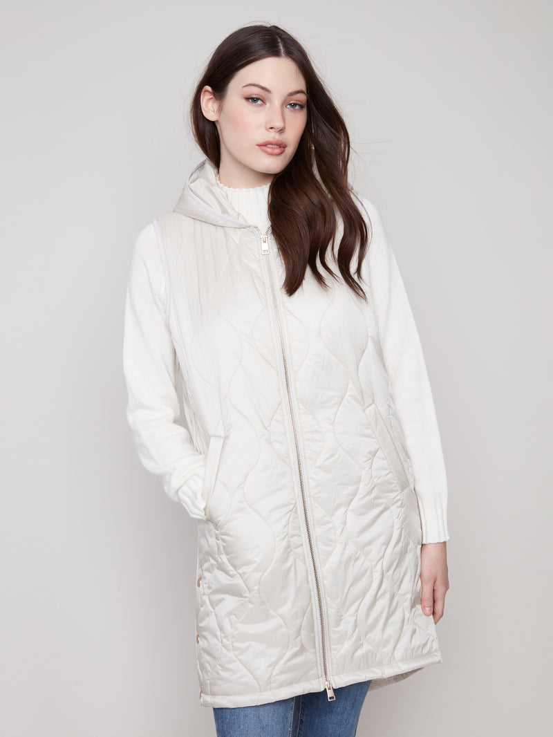 Charlie B Long Quilted Pearlized Vest