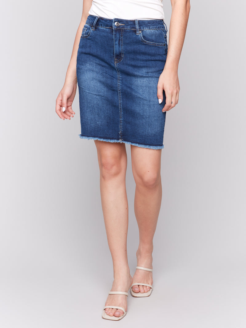 Charlie B Frayed Hem Denim Skort