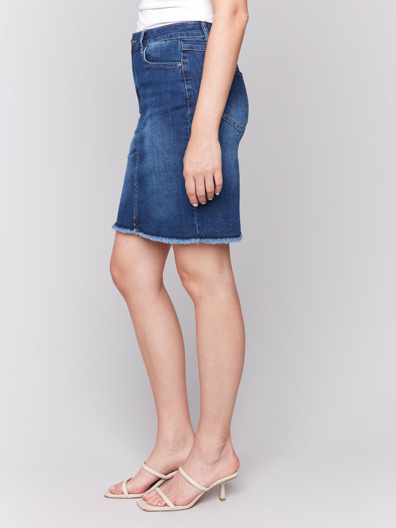 Charlie B Frayed Hem Denim Skort