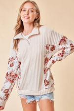 Doe and Rae Henley Sweater w/Floral Inserts