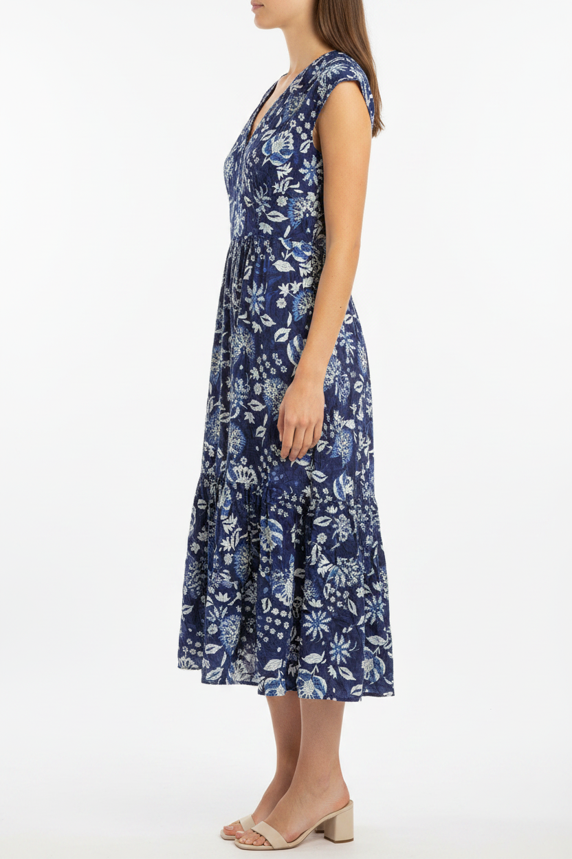 Front view - relaxed sheath blue floral dress
