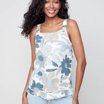 Charlie B Square Neck Floral/Pineapple Linen Cami
